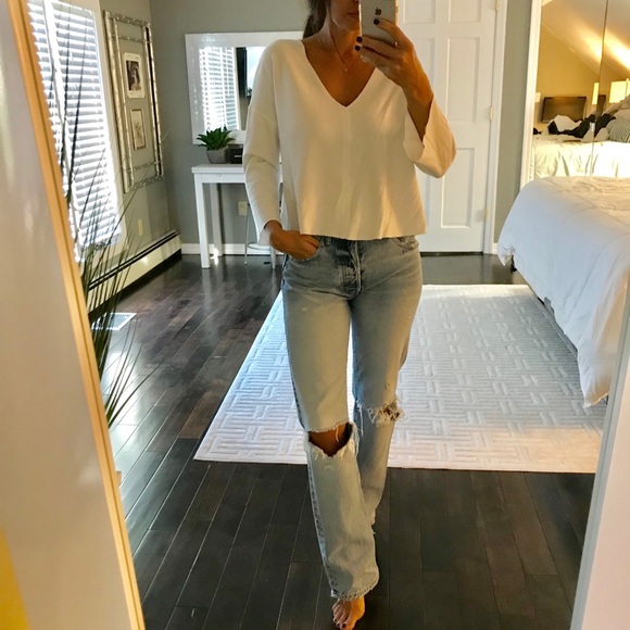 Zara Tops - Zara white crop V neck shirt top size Medium
